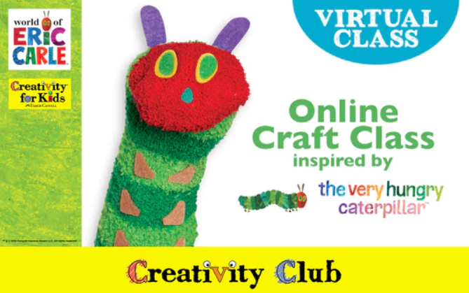 Creativity Club virtual class. Online craft class inspired by the very hungry caterpillar